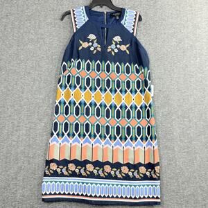 Laundry by Shelli Segal Women Colorful Tribal Boho Geometric Embroidered Dress